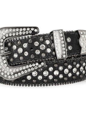 ⚡Women Rhinestone Belt Jeans Western Cowgirl Bling Studded Belt Grain Leather